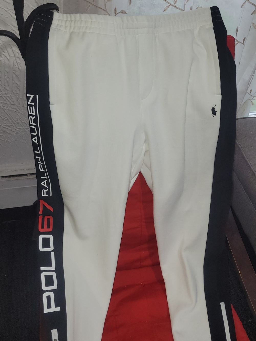 Polo Ralph Lauren White Track Pants with Black Side Panels